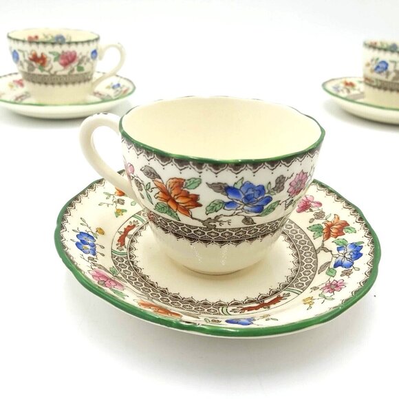Set of 4 Spode Copeland "Chinese Rose" Teacups & Saucers Vtg England - Picture 10 of 16